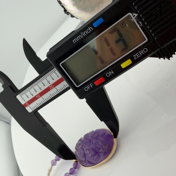 14K Gold Carved Amethyst Flower & Pearl Necklace - Organic Art Nouveau Aesthetic - Picture 14 of 14